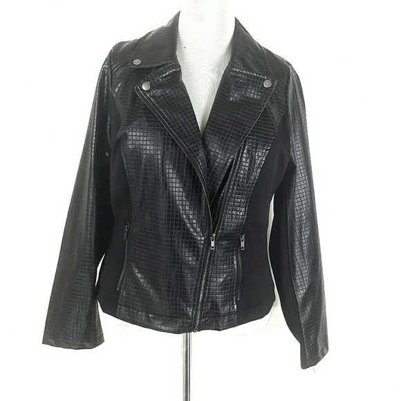 NWT Plus Size Faux Leather & Knit Moto Jacket - Picture 2 of 7